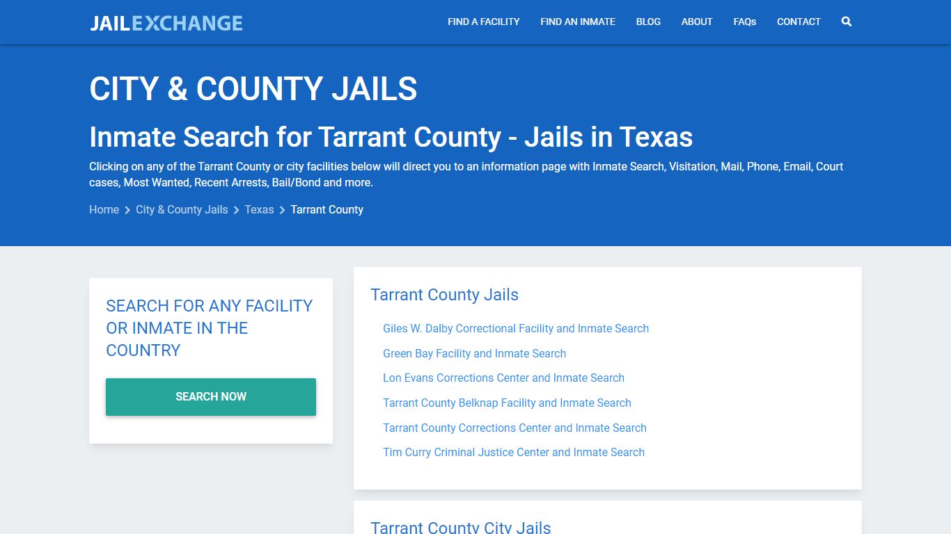 Inmate Search for Tarrant County | Jails in Texas - Jail Exchange